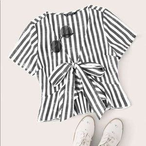 Striped Tie Front Peplum Top